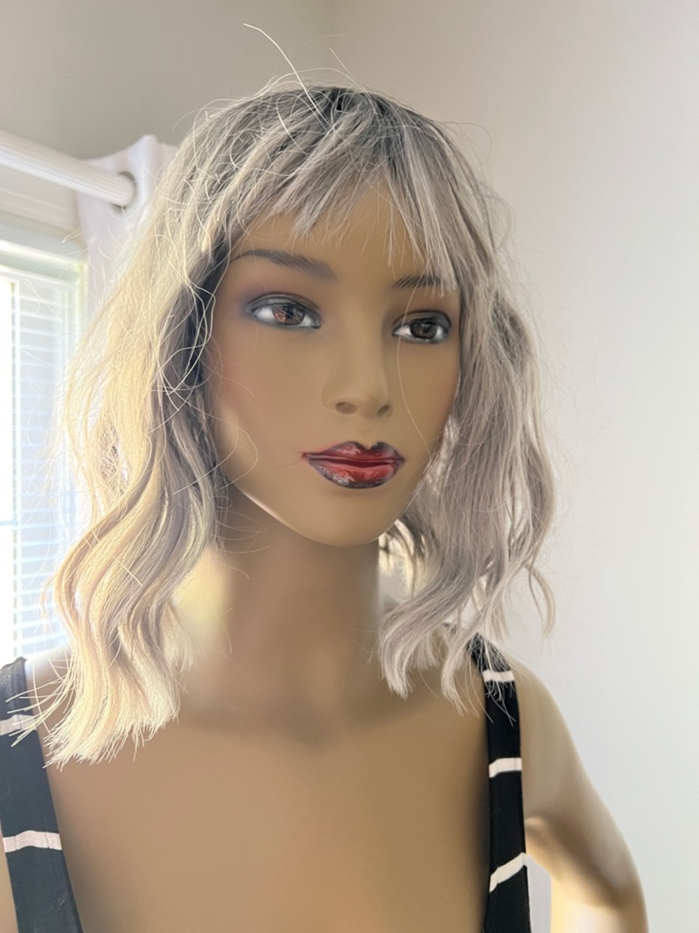 Amazon Silver Blonde Wavy Bob Wig with Fringe